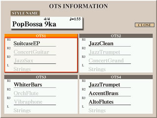 OTS INFORMATION screen for style PopBossa 9ka